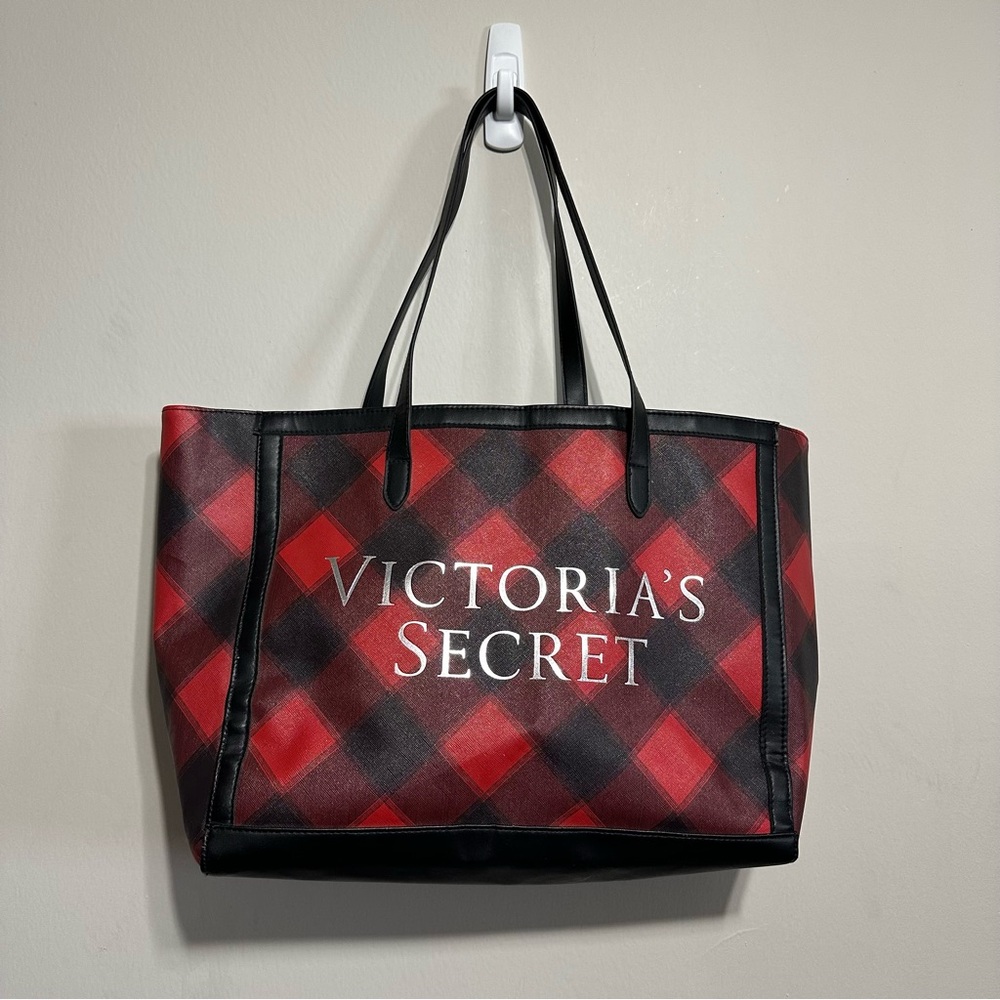 Victoria's Secret Red and Black Plaid Carry All Tote NWOT
